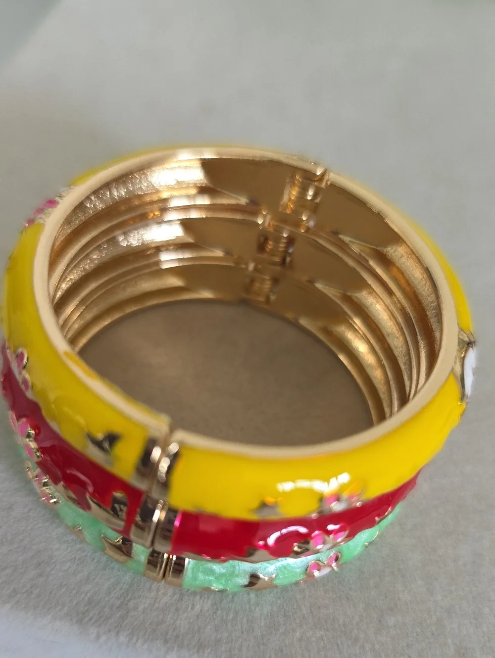 Gold Filled Hello Kitty Enamel Hinge Clamper Bracelet Child Size
